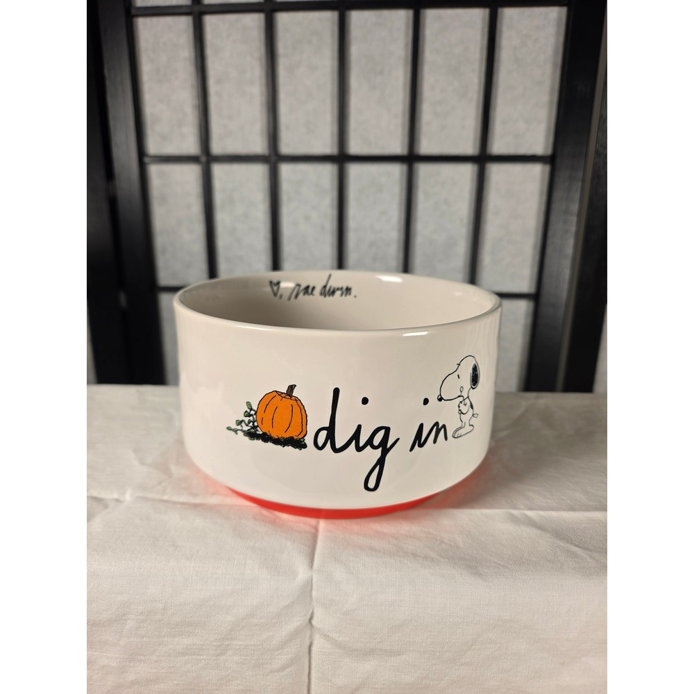 Rae Dunn Peanuts Snoopy Halloween Dig In Ceramic Bowl Orange White Pumpkin